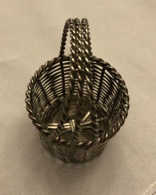 Vintage Small Woven Metal Wire Basket With Handle 3” X 2” 3