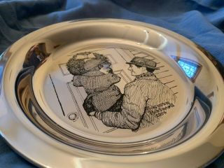 Norman Rockwell 1974 Solid Sterling Silver Hanging The Wreath Plate Christmas