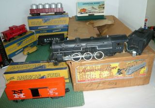 Vintage American Flyer 293 Engine,  Tender W/4 Cars,  Boxes,  Access.  & Outfit Box
