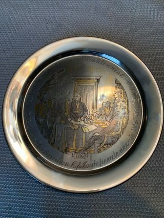 24kt Gold On Solid Sterling Silver American Declaration Of Independence Plate Dm