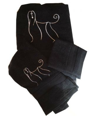 Afghan Hound Embroidered Black Bath Towel Set