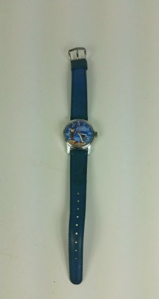 Rare Vtg 1977 Star Wars Swiss Made Watch Windup Blue Band C - 3po/r2 - D2