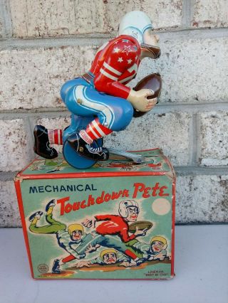 Touchdown Pete American Football Player Tin Toy Linemar Japan 1950 Boxed