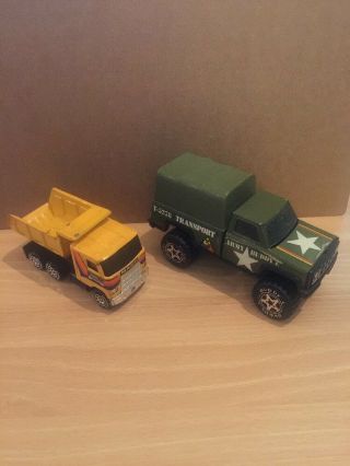 Vintage Buddy L Us Army Transport Truck T - 5278 And Yellow Dump Truck