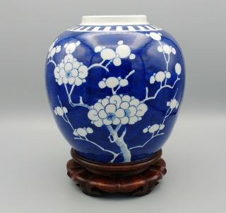 Antique Chinese Prunus Blossom Ginger Jar With Stand Kangxi Four Characters