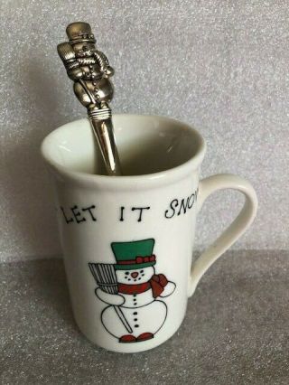 Let It Snow International Silver Co Coffee Tea Mug Cup Snowman Holiday W/ Spoon