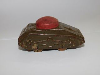 Vintage Metal Tin Toy Tank W/red Button Top