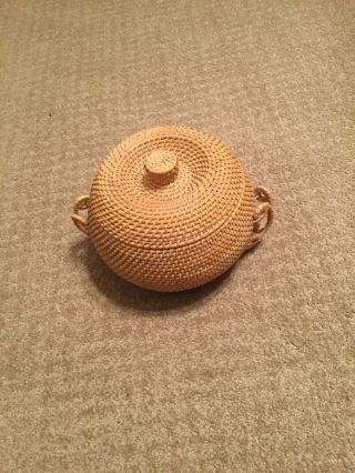 Woven Basket With Handles And Lid