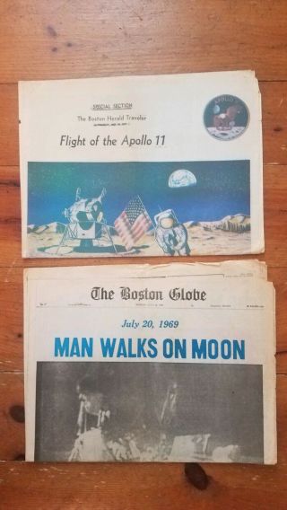 Boston Globe July 20,  1969 Apollo11 Moon Landing And Boston Herald July 17 Color