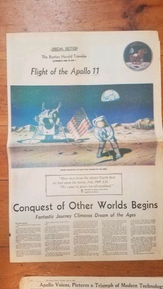BOSTON GLOBE July 20,  1969 Apollo11 Moon Landing and Boston HERALD July 17 COLOR 2