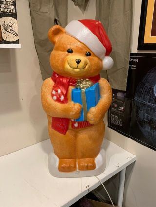 Vintage Blow Mold 34 " Teddy Bear With Santa Hat Empire Lighted Christmas