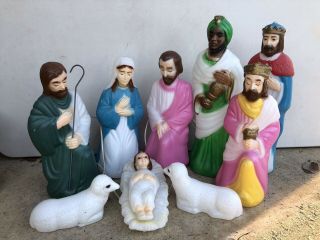 Empire Nativity Blow Mold 9 Piece Set Small 23 " Tall Lighted Christmas Display