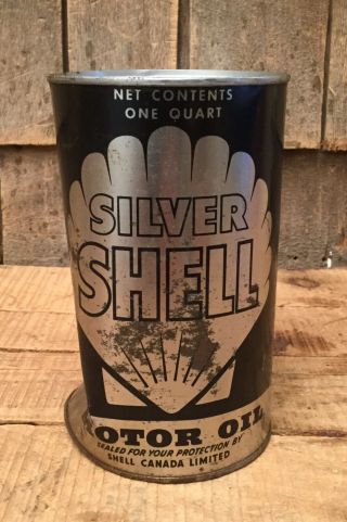Vintage 1qt Silver Shell Motor Oil Tin Can Gas Service Station Canada