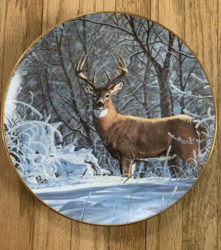 Danbury Porcelain Collector Plate Winter Whitetail Deer By Bruce Miller