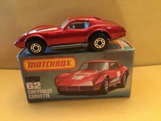 Matchbox Superfast No.  62 Chevrolet Corvette Red Body,  No Side Tampo Boxed