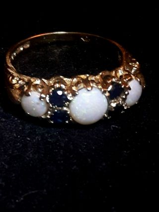 Vintage 1970/80`s Solid 9ct Gold Ring,  Fiery Opal Stones And Sapphires