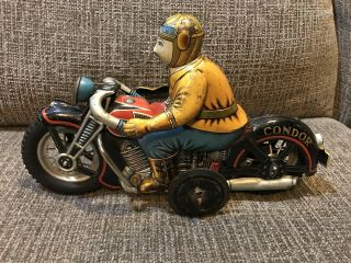12” Japan Tin 1956 Friction Condor Motorcycle Toy Yonezawa Harley - Davidson 2