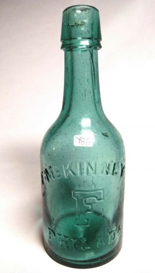 Philadelphia - Civil War Period Green Squat Soda - F.  Mckinney
