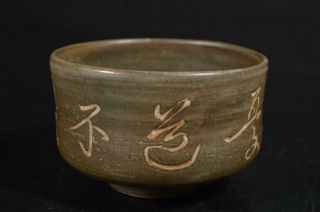 A1486: Japanese Old Kiyomizu - Ware Poetry Sculpture Tea Bowl Aoki Mokube Made