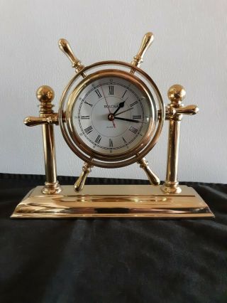 Vintage Bulova Brass Nautical Desktop/mantel Quartz Clock - Captains Wheel