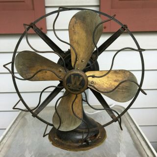 Vintage Westinghouse Whirlwind Oscillating Electric Fan 12 " Brass Blade 162628g