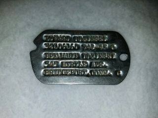Single Ww2 Military Dog Tag Next - Of - Kin Bridgeport,  Ct Connecticut T41 - 43 Army