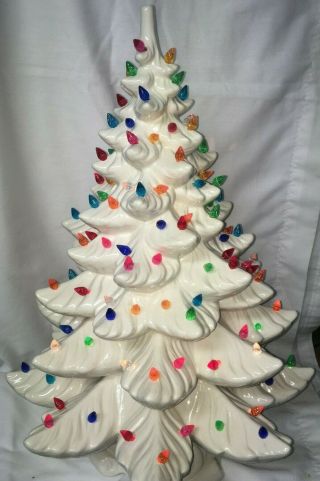 Vintage White Ceramic Christmas Tree Lighted Atlantic Mold 23 " X 17 "