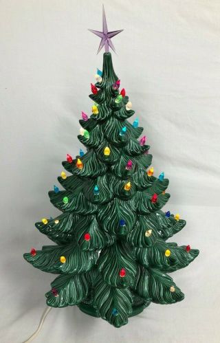 Vintage 1974 Atlantic Mold 20”ceramic Christmas Tree Green With Iridescent Star