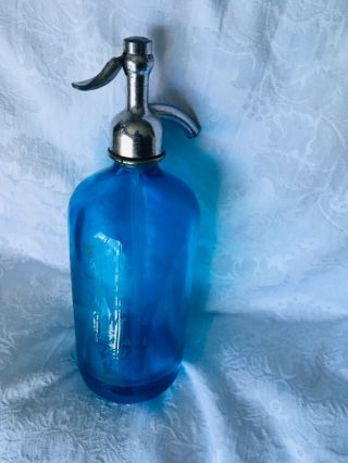 1930 Blue Glass Soda Siphon Seltzer Bottle B.  Nierenberg Philadelphia