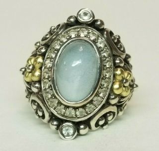 Barbara Bixby 18k Gold & Sterling Silver & Blue Chalcedony Designer Ring S7