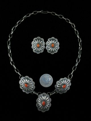 Vintage Navajo Necklace And Earrings Set - Sterling Silver