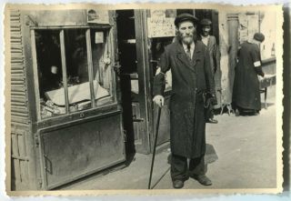 Wwii Photo From Russian Archive: Warsaw Ghetto Scene - Old Man By The Shop