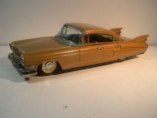 Bandai 1959 Cadillac Sedan Deville Large Gold 12” Tin Friction,  Japan,