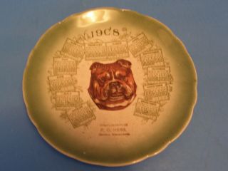 Vintage 1908 P.  O.  Hess Advertising Calendar Plate General Merchandise Bull Dog
