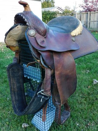 Vintage 15 " Horse Saddle With Weaver Cinch
