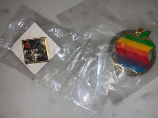 Vintage 1980’s / 1990’s Apple Computer Lapel Pin & Keychain - 2 Items
