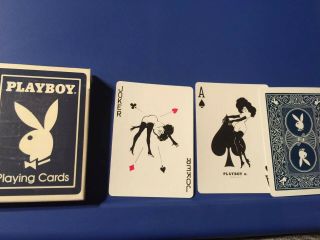 Vintage 1973 Playboy Brand Playing Cards Ak 7206 Limited Blue 55 Cards Euc