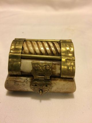 Small Vintage Ring Box Made Of Bone And Brass Very Unique