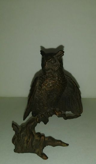 Vintage Perching Owl Figurine,  Solid Bronze And Very Detailed