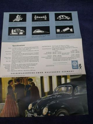 1956 Volkswagen Vw Beetle Bug Dealer Sales Fold - Out Brochure