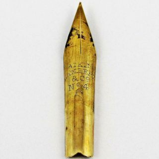 Antique Pat.  1889 Aiken,  Lambert & Co.  No.  4 S Gold Dip Pen Replacement Nib