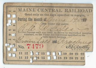 1900 Maine Central Railroad,  Brownfield And Fryeburg Transfer Ticket,  Train