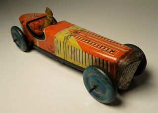 Vintage Tin Litho.  Japanese " Afreen " Racer Windup Race Car W/ Driver - Tm Japan