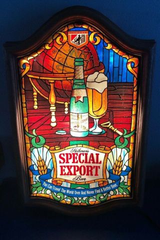 (vtg) 1979 Special Export Beer Stain Glass Looking Light Up Sign World Game Room
