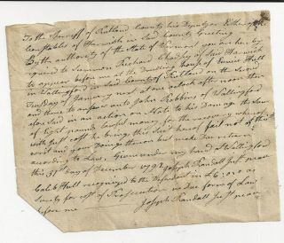 Vermont 1793 John Robbins Vs.  Richard Chadfey,  Land Dispute Handwritten Document