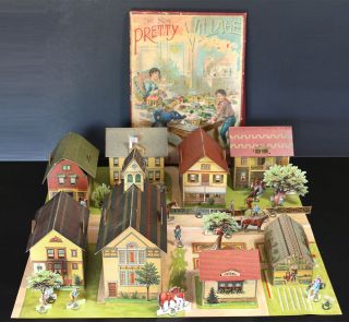 1897 Mcloughlin Victorian Toy Playset Pretty Village In Orig.  Box