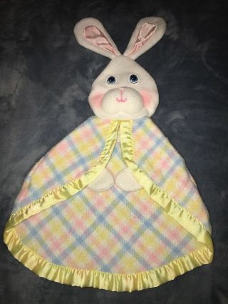 Vintage 1979 Fisher Price Yellow,  Blue,  Pink,  Bunny Security Blanket Puppet Lovey