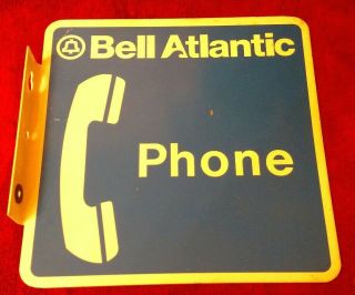 Vintage Bell Atlantic Telephone Metal Flange Phone Sign Double Sided Phone Booth
