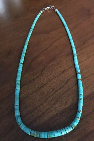 Vintage American Indian Navajo Old Pawn Silver Heishi Beaded Turquoise Necklace
