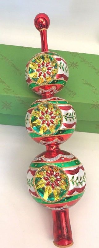 Christoper Radko Finial Emperors Tree Topper Reflector Red Green Gold 17 " Signed
